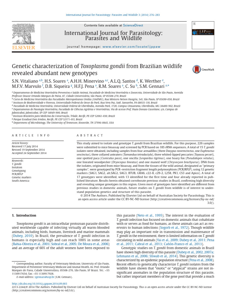 Genetic Characterization of Toxoplasma Gondii From Brazilian Wildlife | PDF