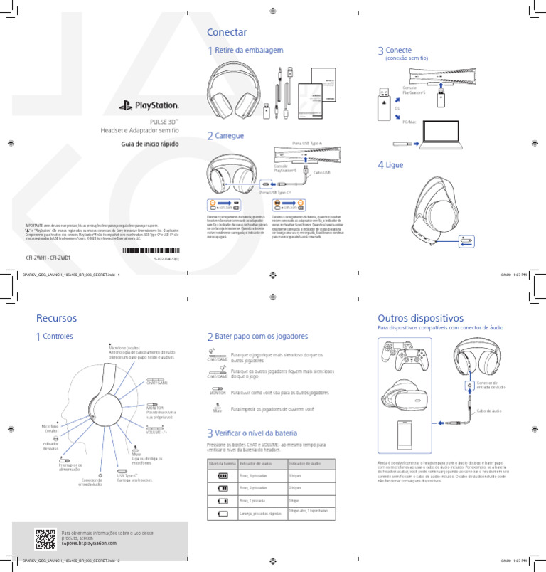 PT BR PULSE 3D Quick Start Guide Web | PDF | PlayStation | Informática