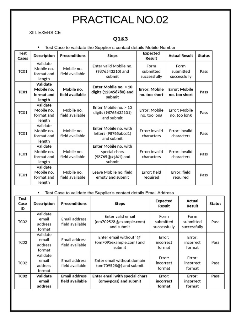 Mobile and Email Validation Test Cases | PDF | Email Address | Internet
