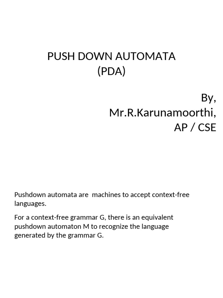 Push Down Automata | PDF | Syntax (Logic) | Metalogic