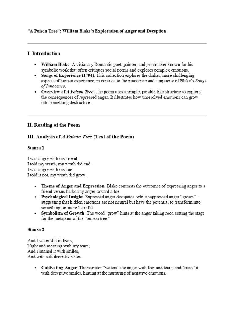 A Poison Tree by William Blake | PDF | Anger | Poetry