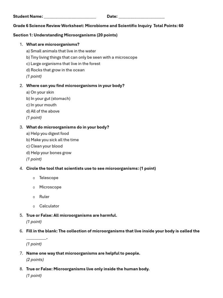 Grade 6 Science Review1 | PDF | Bacteria | Microorganism