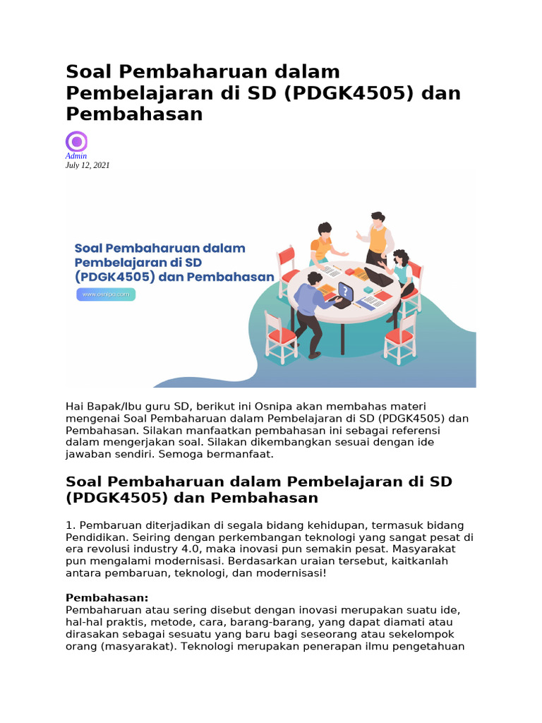 Inovasi Pembelajaran di SD Era 4.0 | PDF | Karier & Perkembangan