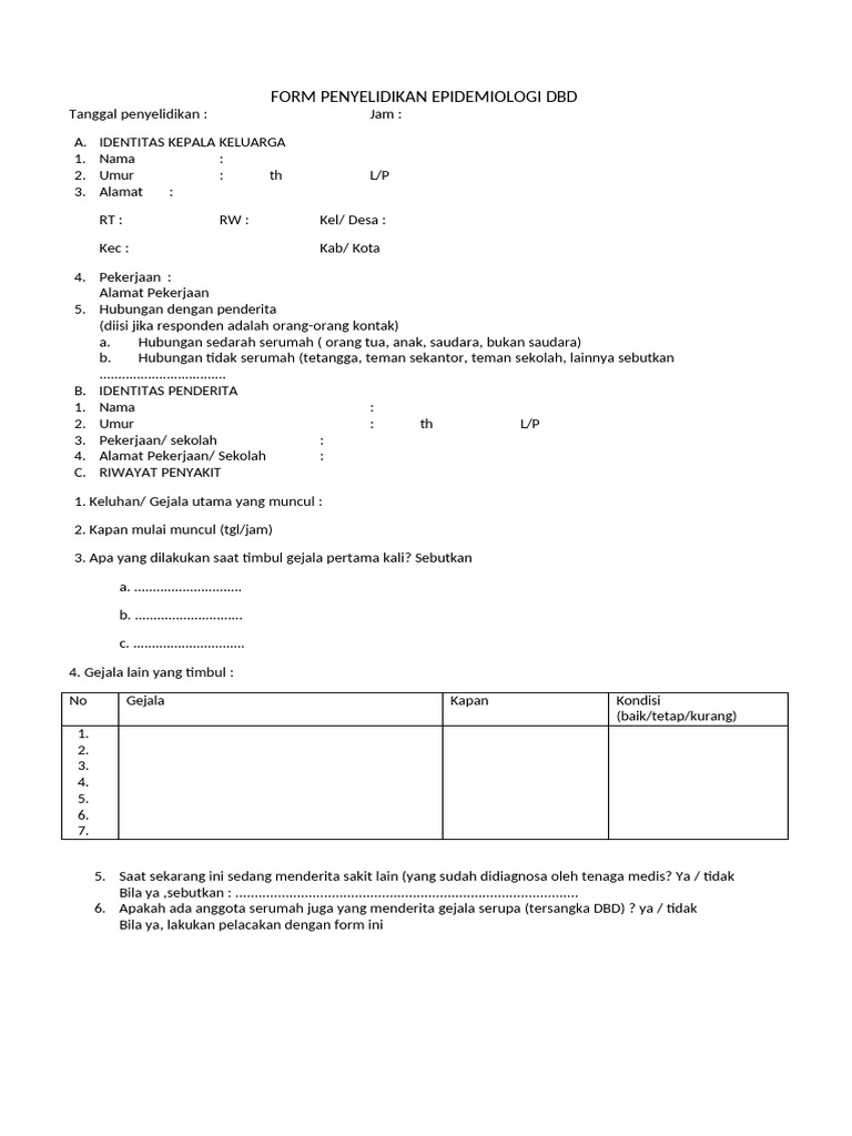 Formulir Penyelidikan Epidemiologi DBD | PDF | Pengembangan Diri ...