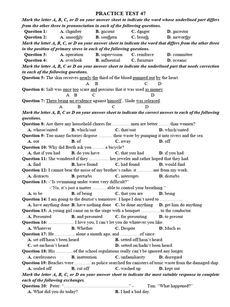 Pronunciation and Grammar Practice Test | PDF | Influenza A Virus ...