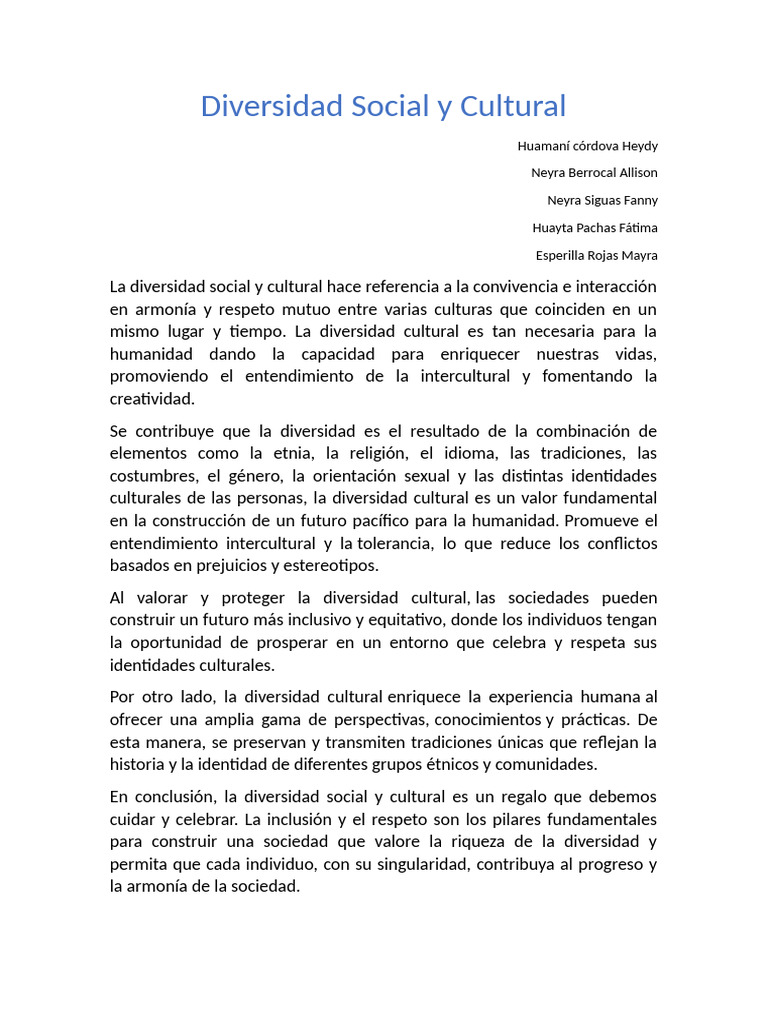 Importancia de la Diversidad Cultural | PDF | Historia
