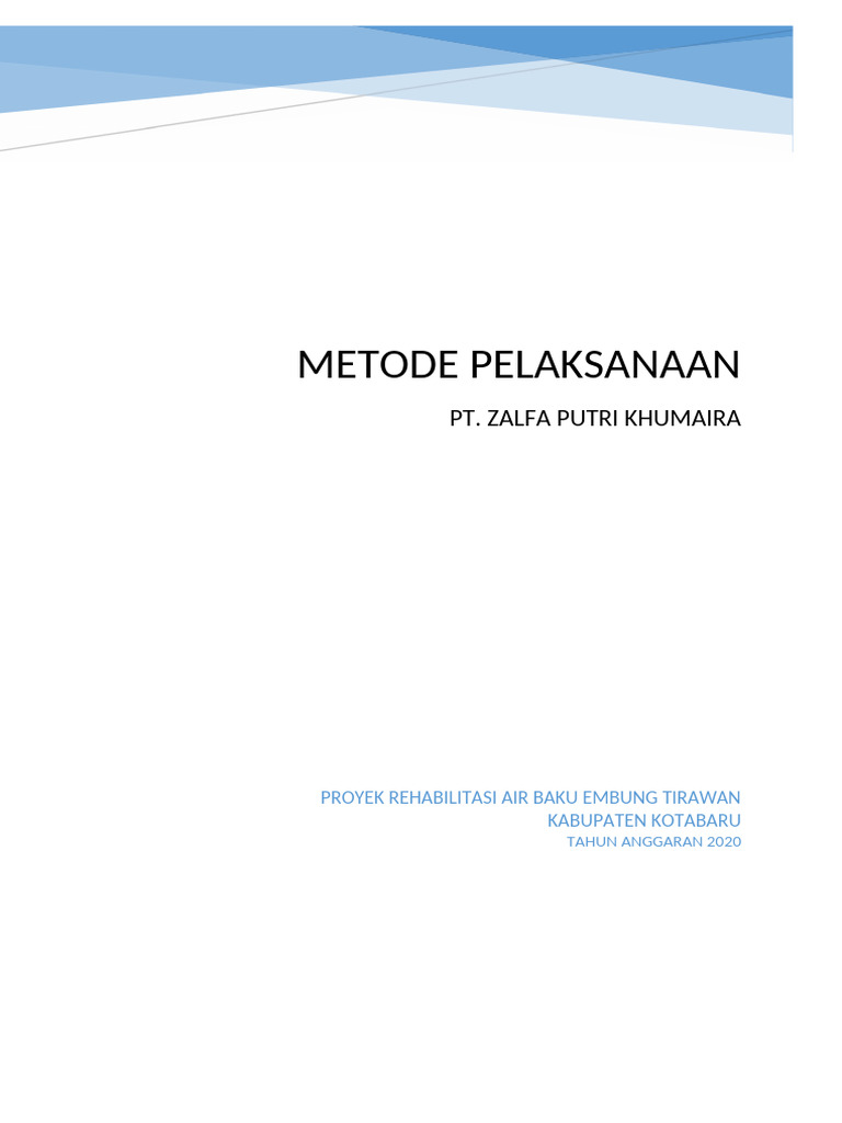 Metode Pelaksanaan Embung Tirawan | PDF