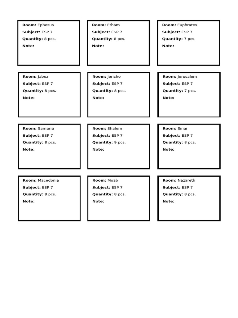 ESP Inventory by Room and Subject | PDF