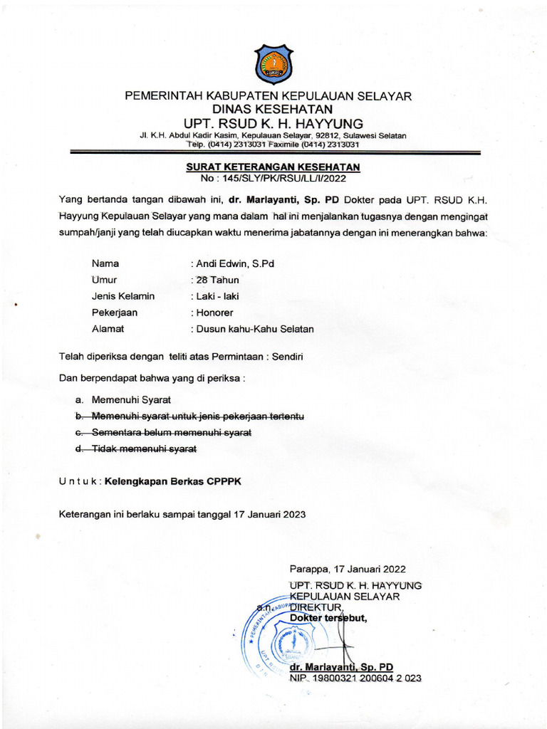 Dokumen surat keterangan membutuhkan layanan kesehatan yang dibutuhkan untuk reaktivasi