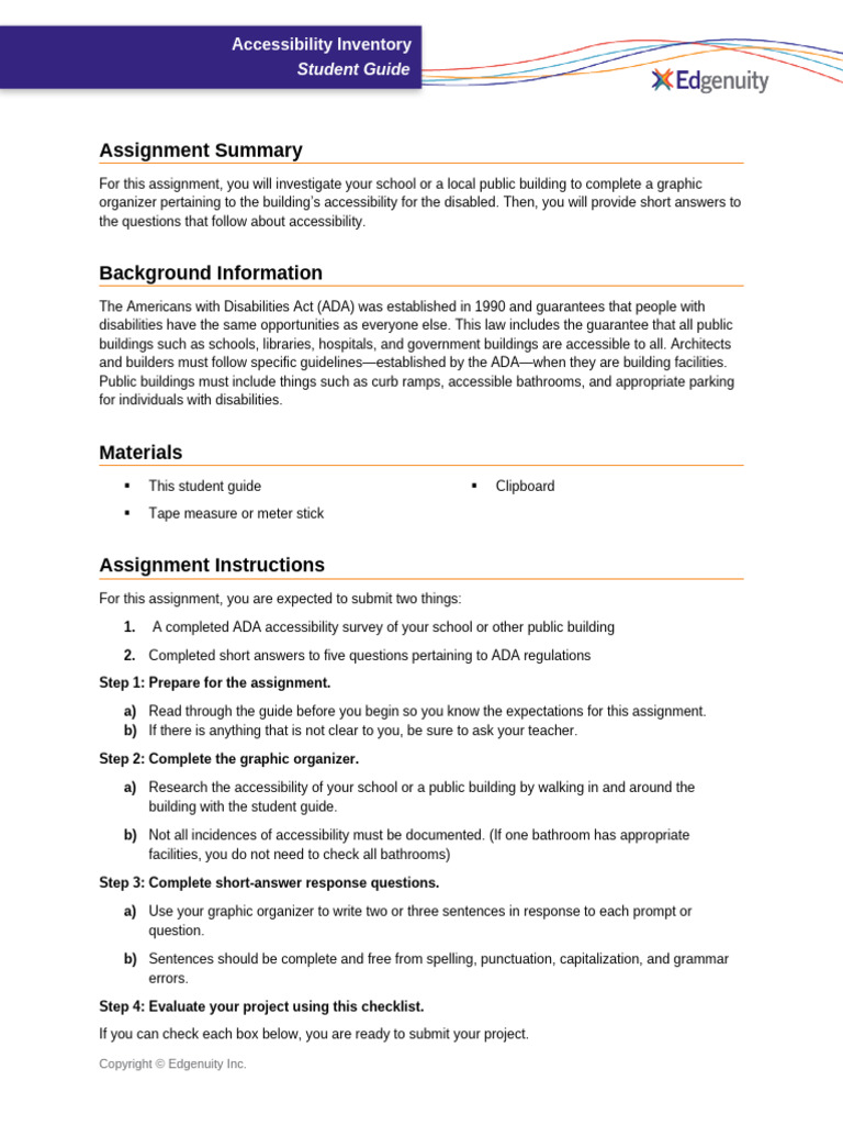 Accessibility Inventory - Student | PDF | Accessibility | Americans ...