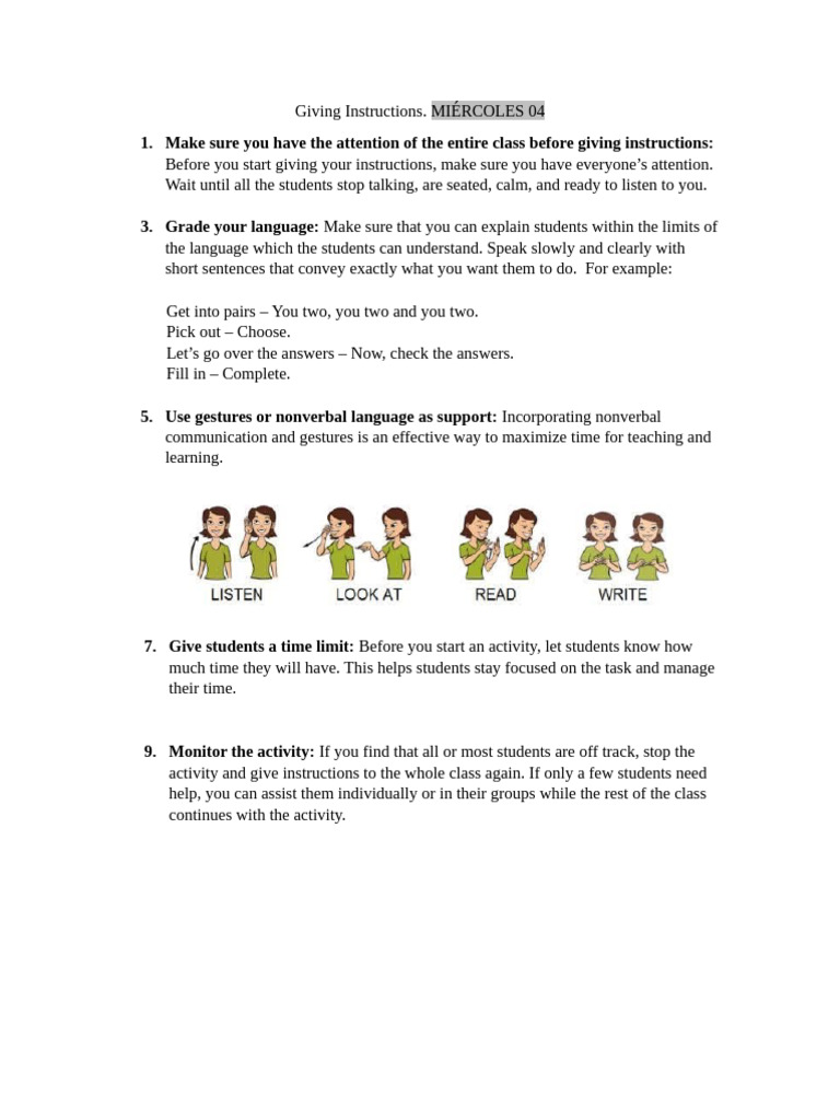 Giving Instructions Script | PDF | Language Arts & Discipline