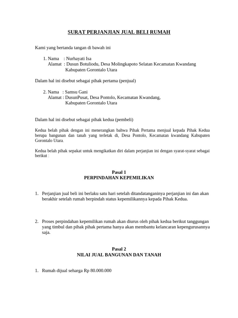 Surat Perjanjian Jual Beli Rumah | PDF
