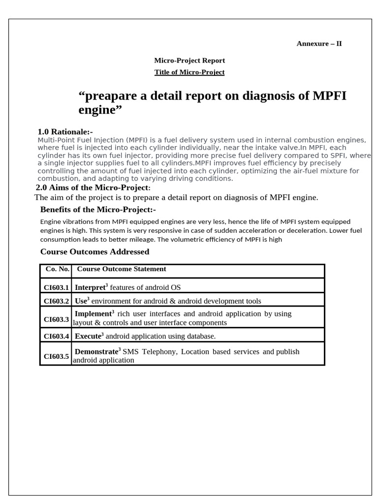 MPFI Engine Diagnosis Report | PDF | Carburetor | Fuel Injection