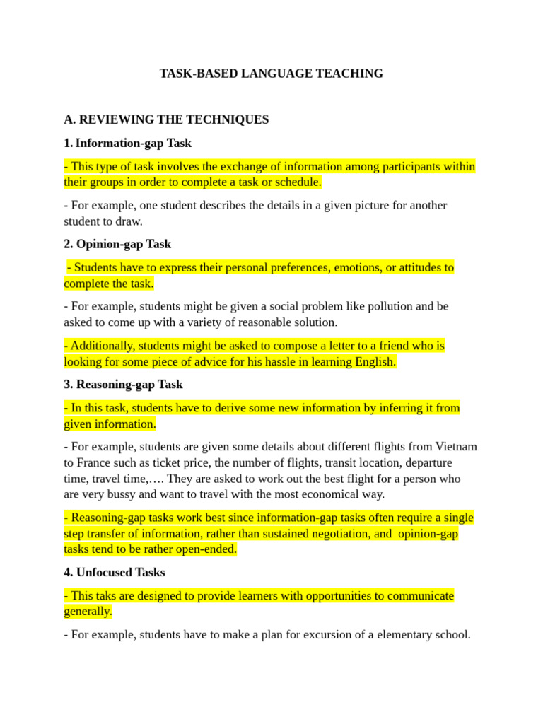 Reviewing The Techniques in Task-Based Language | PDF | Language ...