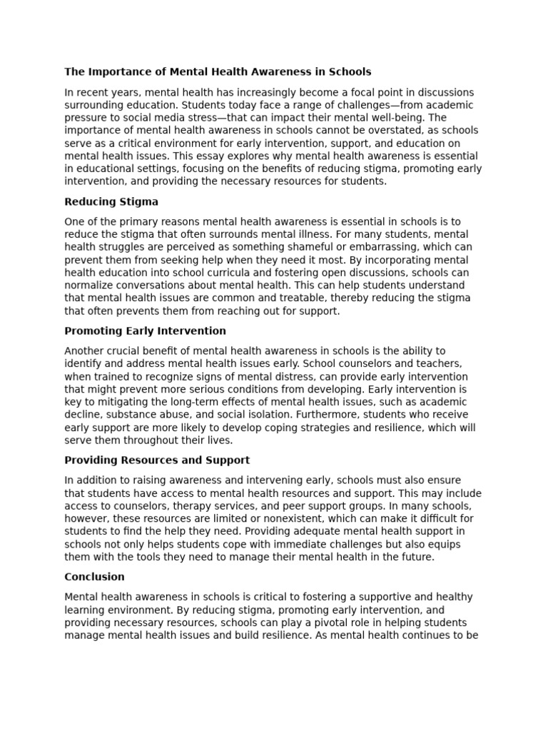 Importance of Mental Health in Schools | PDF | Mental Health | Social ...