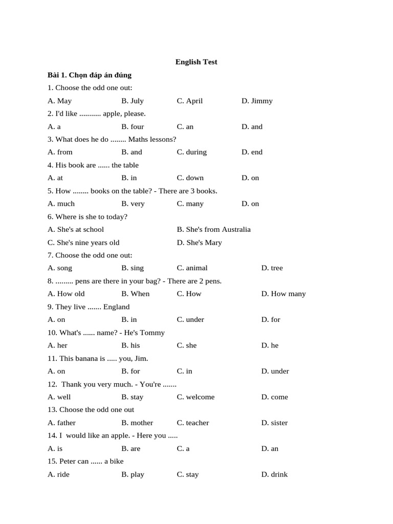English Language Test Questions | PDF
