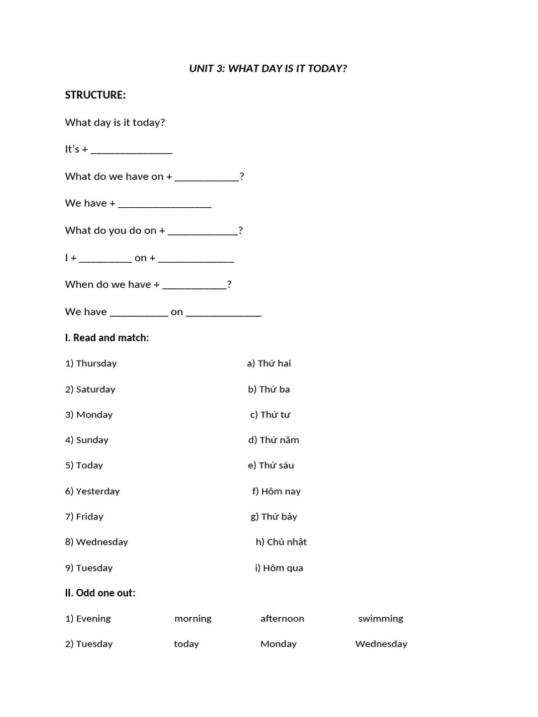 Understanding Days and Activities | PDF