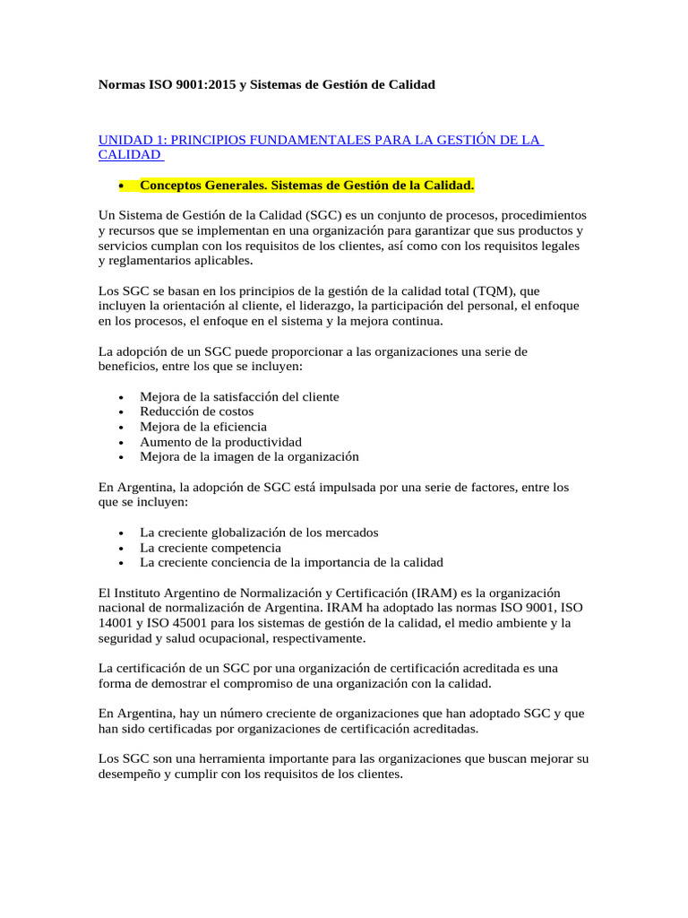 Normas ISO 9001-2015 y Sistemas de Gestión de Calidad | PDF | Sistema ...