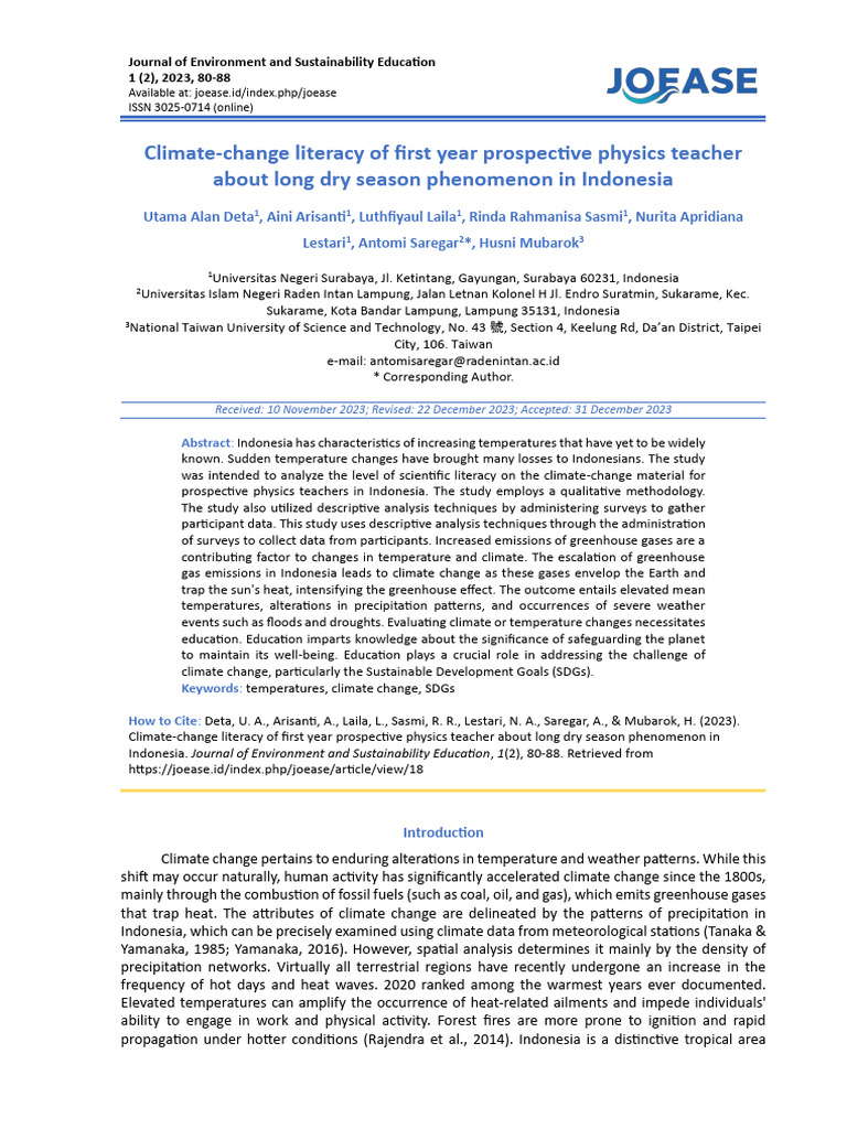 Climate Change Literacy in Indonesian Teachers | PDF | Greenhouse Gas ...