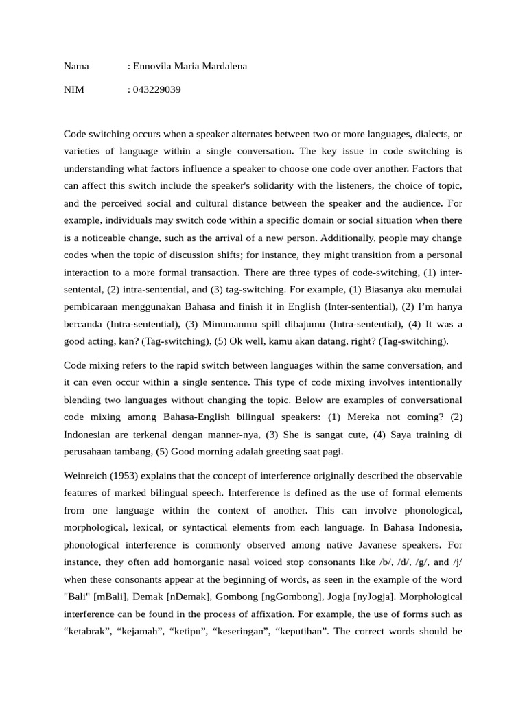Understanding Code Switching and Mixing | PDF | Indonesian Language | Word