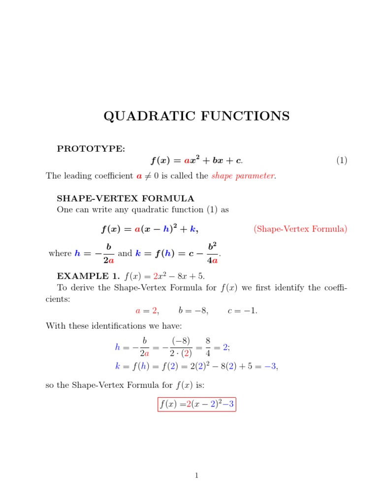 Quadratic Functions: A A Shape Parameter | PDF | Quadratic Equation ...