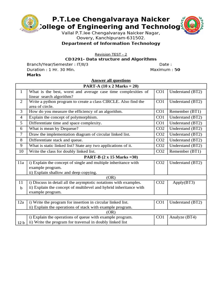 cd3291 Datastructure and Algorithms Revision 1 | PDF | Queue (Abstract ...