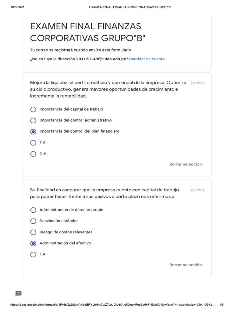 Examen Final Finanzas Corporativas | PDF | Capital de trabajo | Sector ...