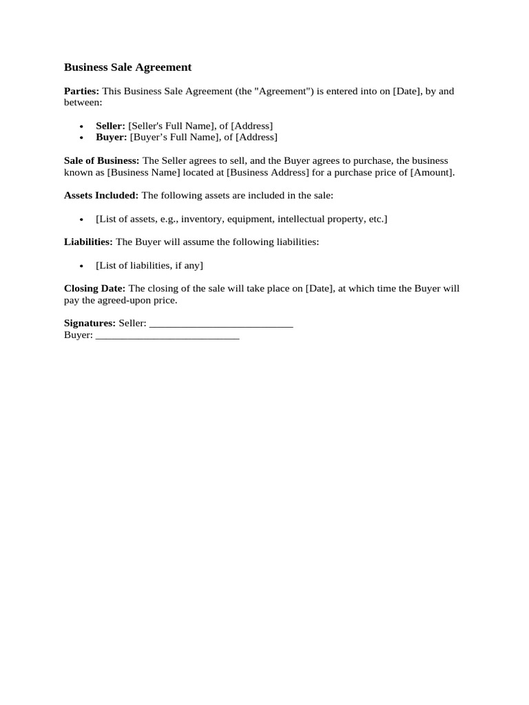 Business Sale Agreement Template | PDF