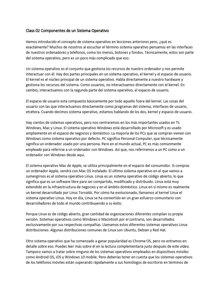Class 02 Componentes de un Sistema Operativo | PDF | Archivo de ...