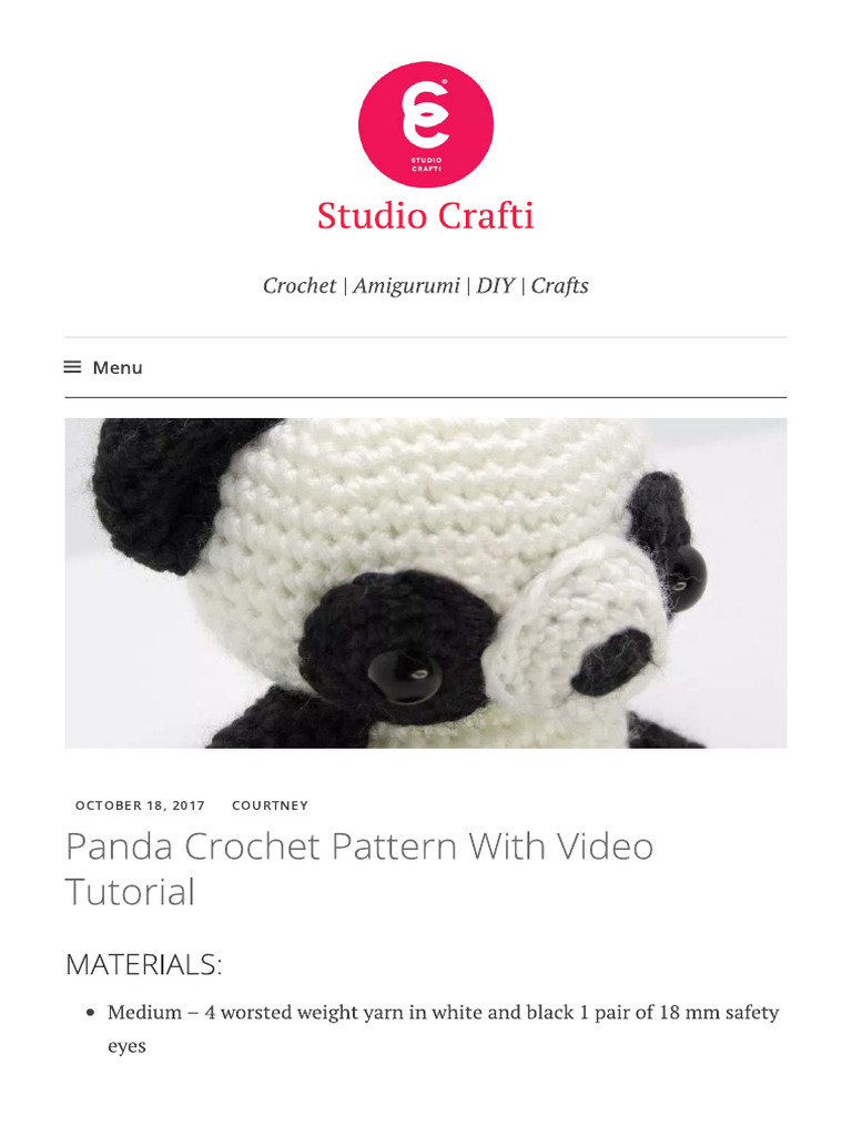 Panda Crochet Pattern With Video Tutorial - Studio Crafti | PDF