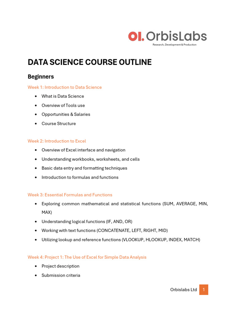 Beginners, Data Science Course Outline | PDF | Microsoft Excel | Analytics