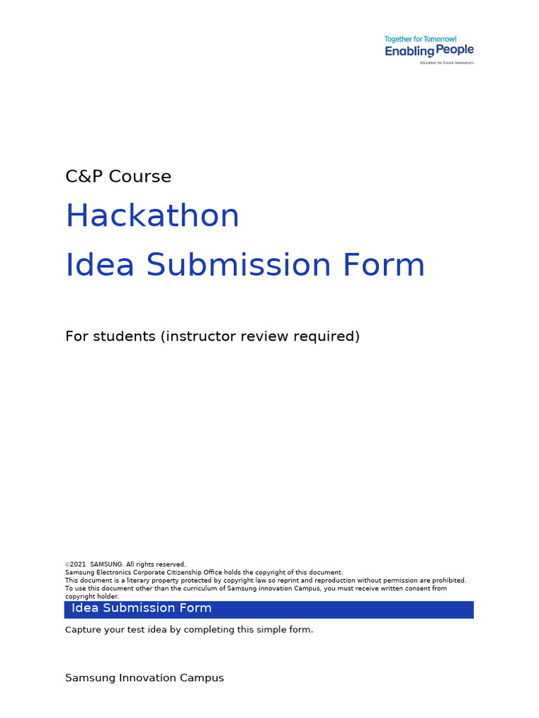 Hackathon Idea Submission Form | PDF