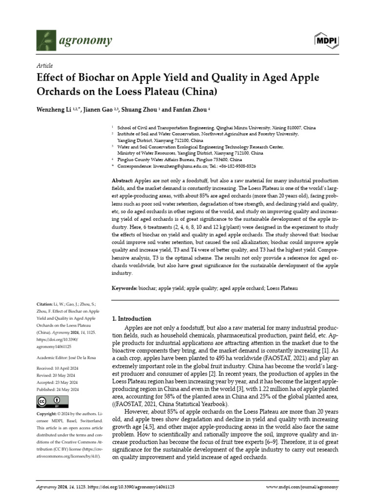 Effect of Biochar On Apple Yield and Quality in Ag | PDF | Soil ...