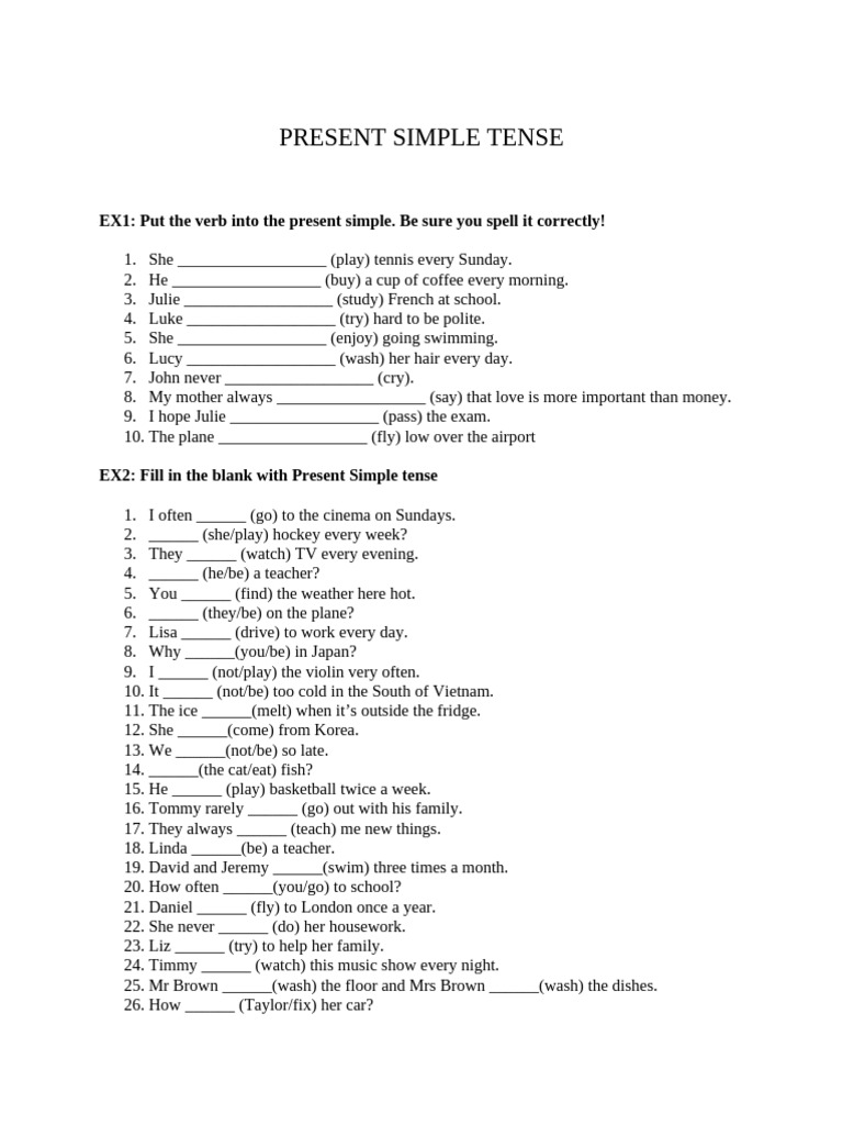 Present Simple Tense Exercises | PDF | Language Arts & Discipline