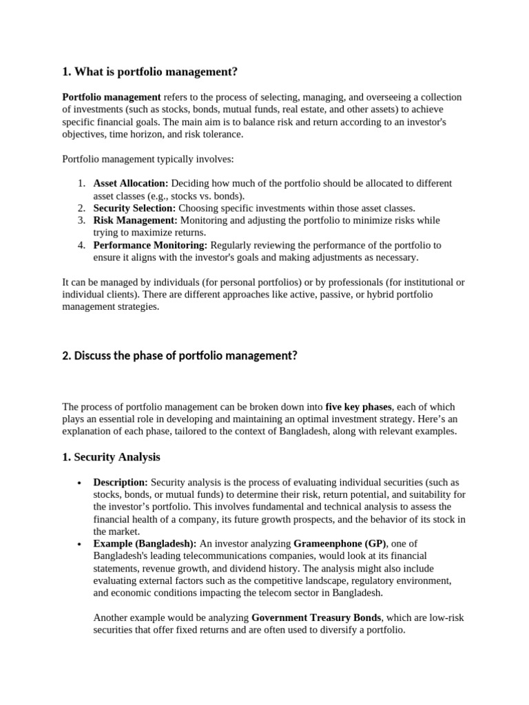 Portfolio Management Phases Explained | PDF | Financial Risk ...
