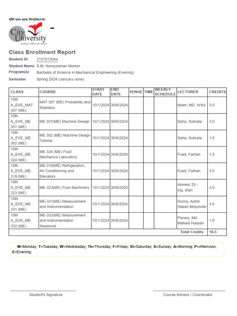 Student Course List