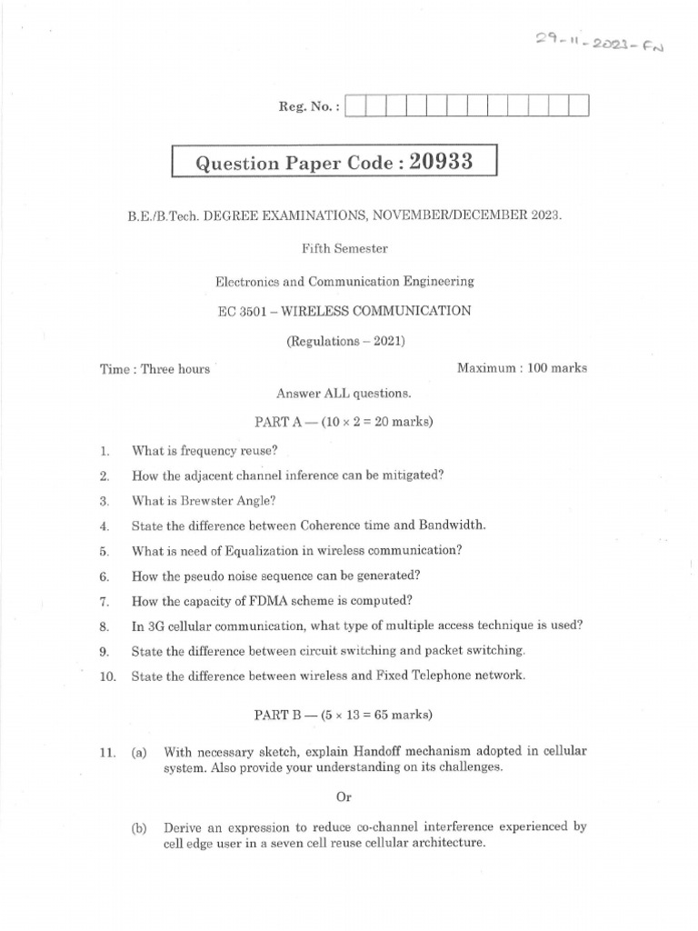 EC3501 - Wireless Communication - R2021 - 2023 Nov | PDF