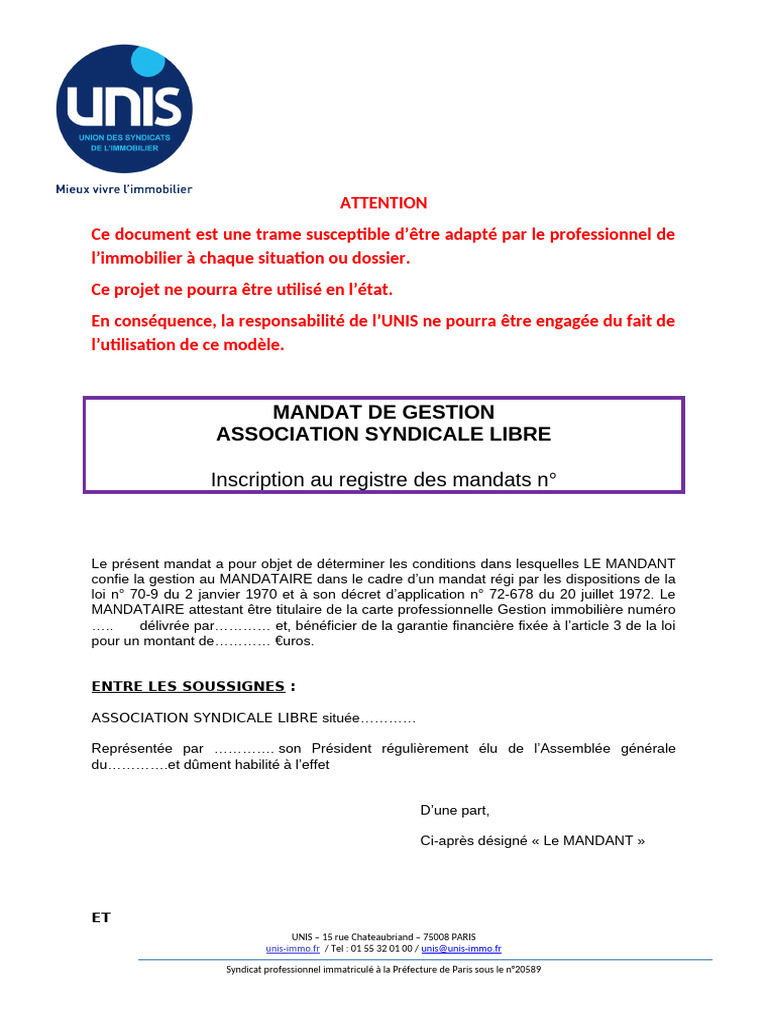 Mandat de Gestion ASL : Modèle et Guide | PDF | Taxe sur la valeur ...