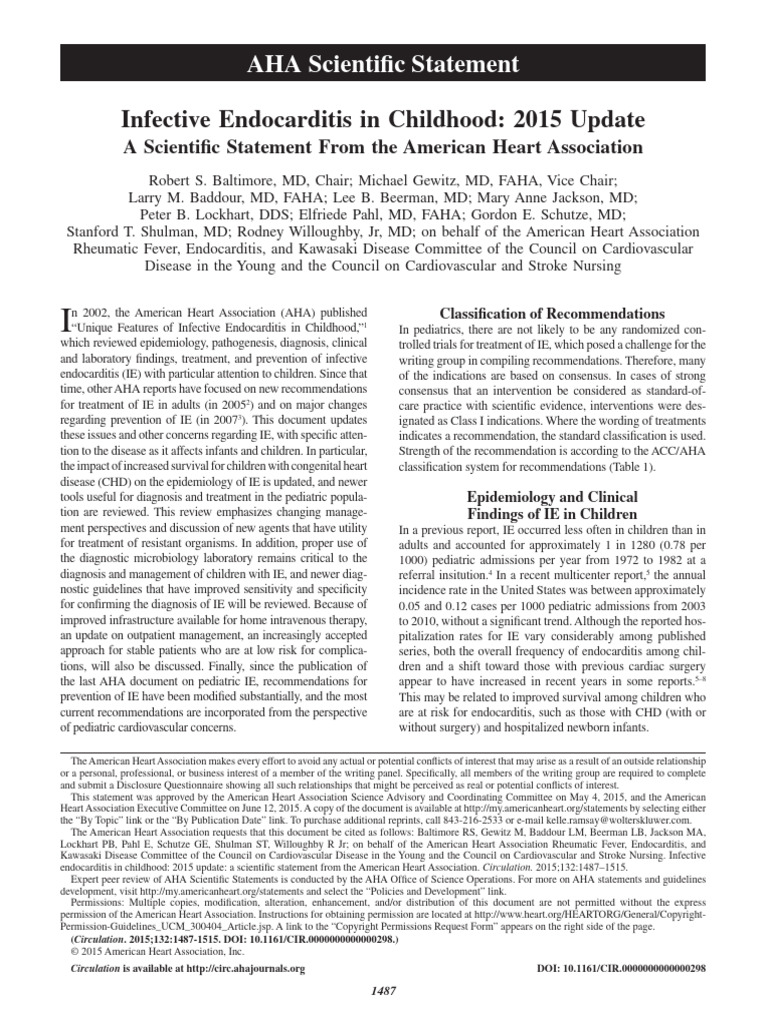 Aha journal 2015 infective endocarditis in childhood pdf biofilm