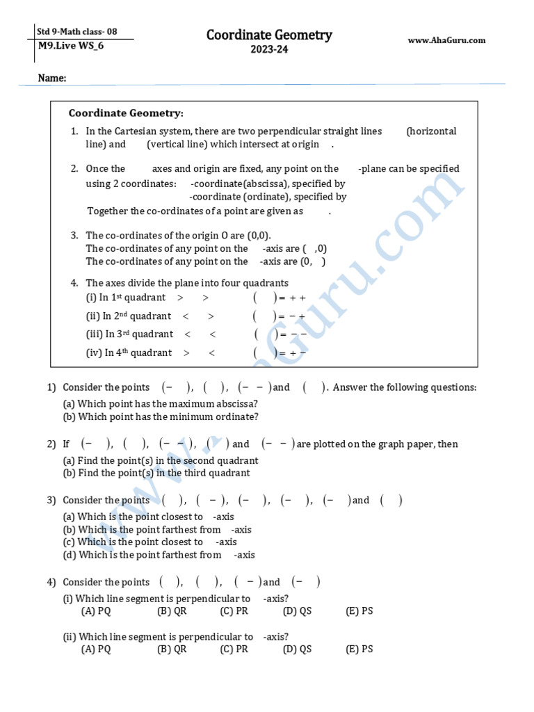 Coordinate Geometry Concepts for 9th Grade | PDF | Cartesian Coordinate ...