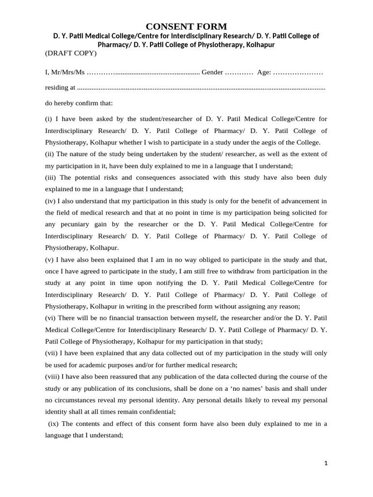 D. Y. Patil Medical Study Consent Form | PDF | Justice | Crime & Violence