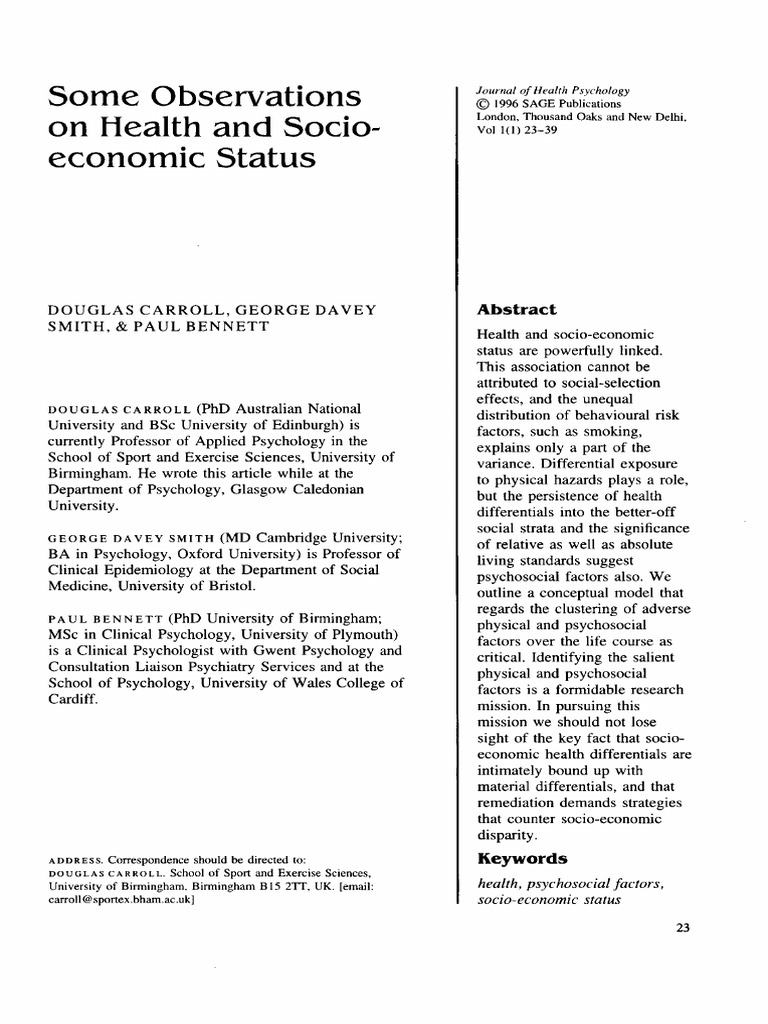 Health and Socio-Economic Status Insights | PDF | Socioeconomic Status ...