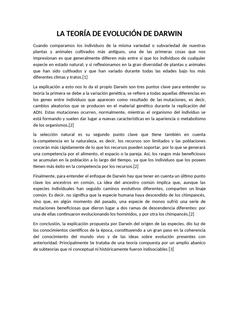 La Teoría de Evolución de Darwin | PDF | Evolución | Charles Darwin