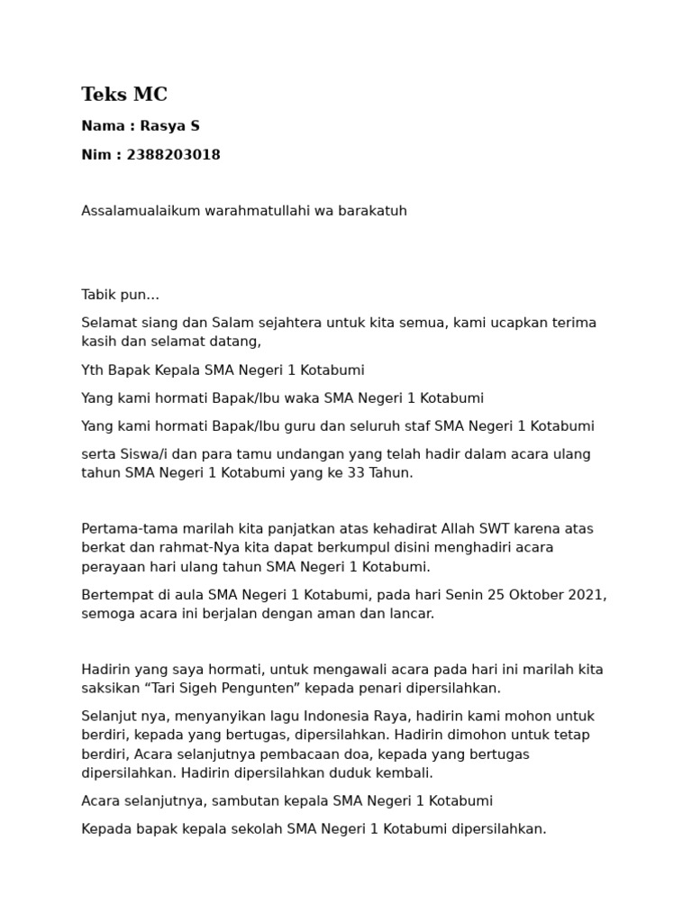 Teks MC Ulang Tahun Sekolah ke-33 | PDF