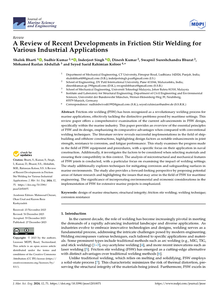 A Review of Recent Developments in Friction Stir Welding For Various ...