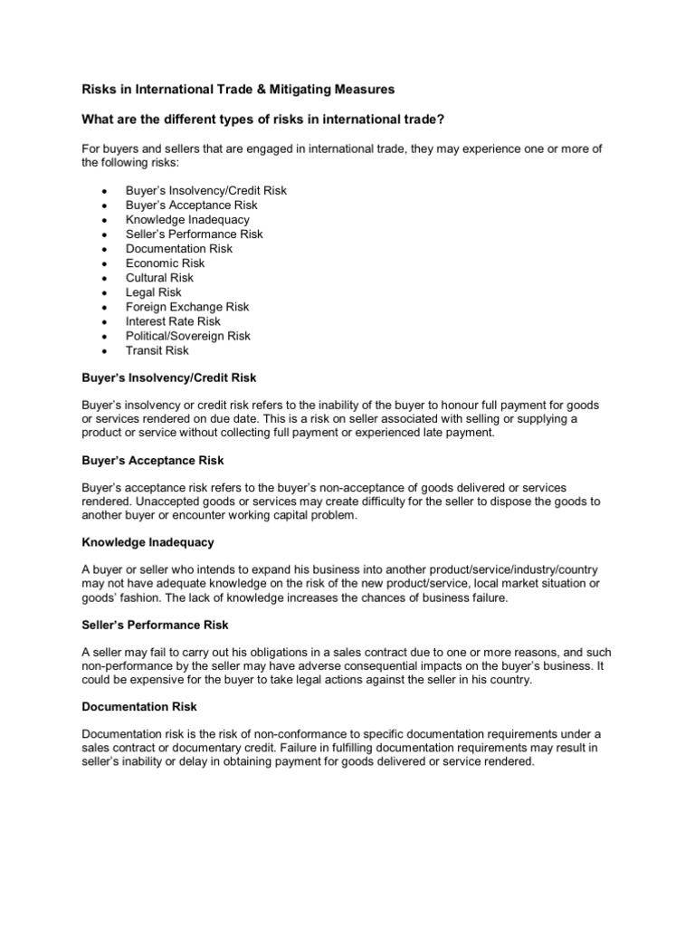 Risks in International Trade | PDF