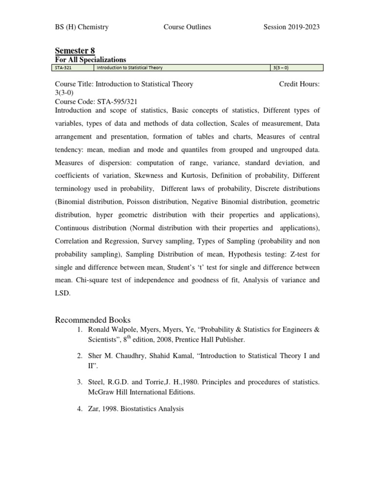 BS Chemistry Course Outline 2019-2023 | PDF | Statistics | Thermal Analysis