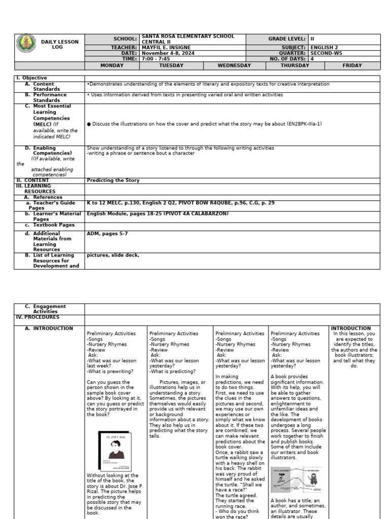 English 2 Daily Lesson Plan | PDF | Books | Human Communication