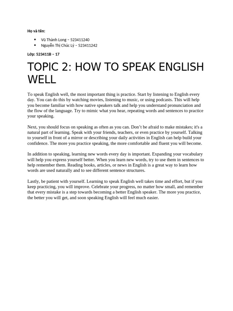 English Speaking Tips for Students | PDF