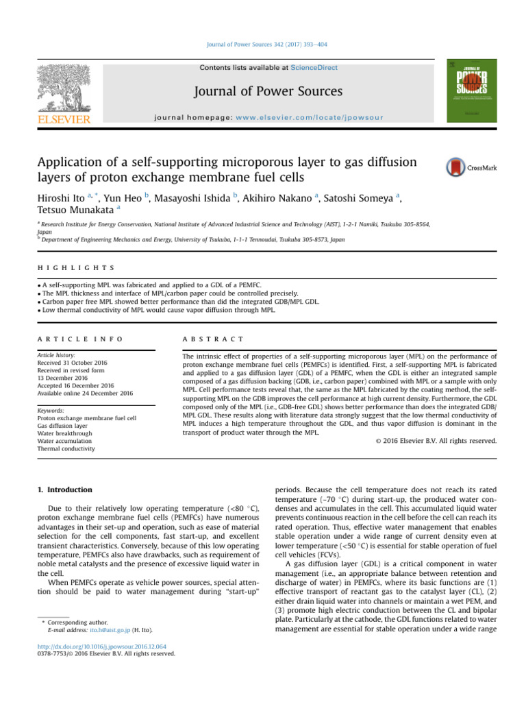 Application of A Self-Supporting Microporous Layer To Gas Diffusion ...